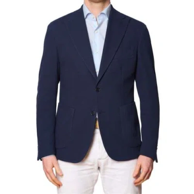 Pre-owned Sartoria Partenopea Blue Micro Cotton Peak Lapel Jacket Current Model