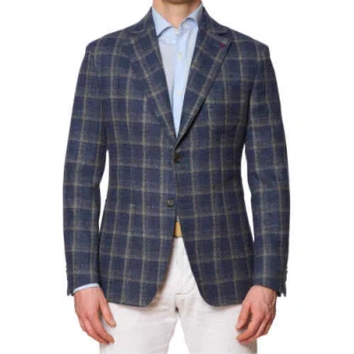 Pre-owned Sartoria Partenopea Blue Plaid Wool Jacket Current Model