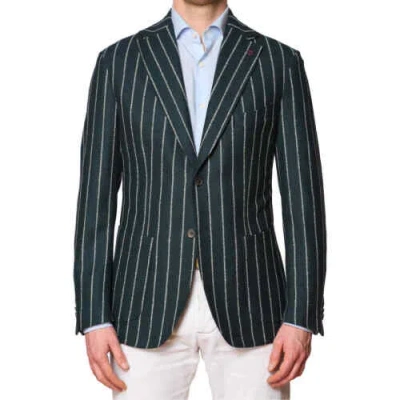Pre-owned Sartoria Partenopea Bottle Green Striped Wool Jacket Current Model