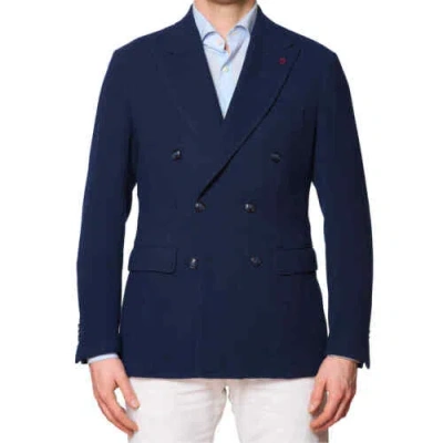 Pre-owned Sartoria Partenopea "guabello" Blue Wool Db Jacket Current Model