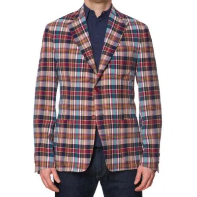 Pre-owned Sartoria Partenopea Madras Seersucker Summer Jacket Current Model In Multicolor