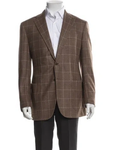 Pre-owned Sartoria Partenopea Plaid Print Peacoat In Brown
