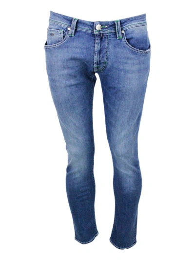 Sartoria Tramarossa Leonardo Zip Montecarlo Trousers In 5-pocket Super Stretch Selvedge Denim With Tone-on-tone Tailored In Blu Light