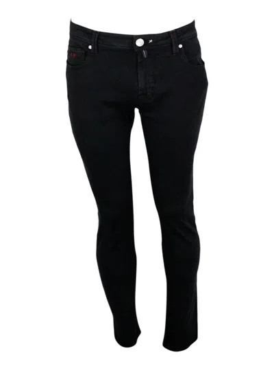 Sartoria Tramarossa Leonardo Zip Trousers In Super Stretch Cotton With 5 Pockets With Tone-on-tone Tailored Stitching An In Black