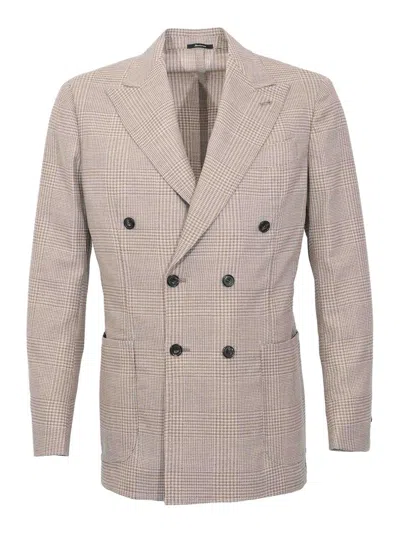Sartorio Double-breasted Prince Of Wales Jacket In Neutral