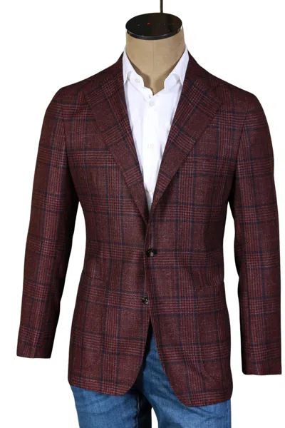 Sartorio Brown Plaid Sport Jacket In Burgundy
