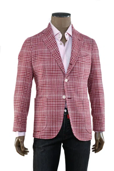 Sartorio Burgundy/ White Glen Check Plaid Wool-silk Sport Jacket In Pink