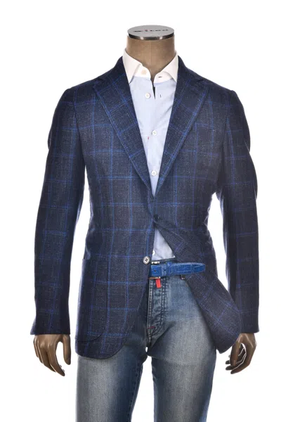 SARTORIO DARK-BLUE WINDOWPANE WOOL SPORT JACKET