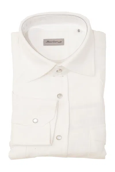 Sartorio Denim Snap Button Cotton Shirt In White
