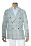 Sartorio Double-breasted Plaid Virgin Wool-silk Sport Jacket In Blue