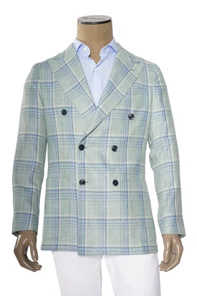 Sartorio Double-breasted Plaid Virgin Wool-silk Sport Jacket In Blue