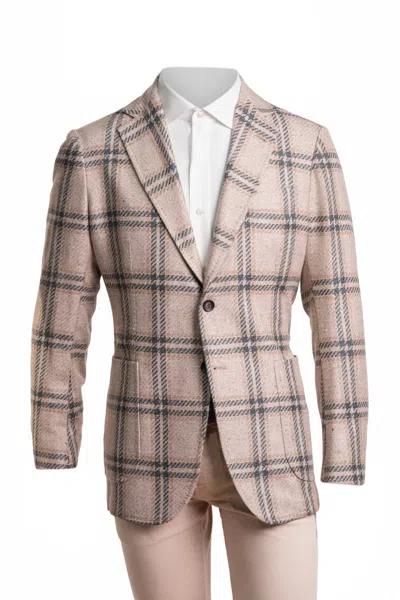Sartorio Double-windowpane Virgin Wool-silk-linen Sport Jacket In Pink