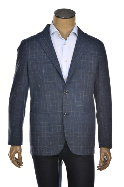 Sartorio Double-windowpane Wool-cotton Sport Jacket In Blue