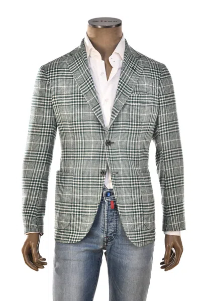 SARTORIO GREEN/ WHITE GLEN CHECK PLAID WOOL-SILK SPORT JACKET