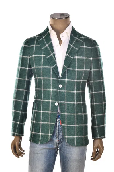 Sartorio Green Windowpane Wool-silk Sport Jacket In Gold