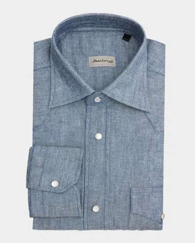 Sartorio Igor Chambray Classic Button-down Shirt In Blue