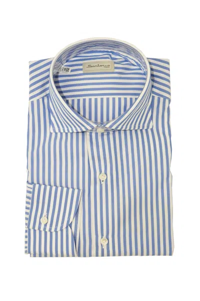 Sartorio Jumbo Pinstripe Cotton Dress Shirt In Blue