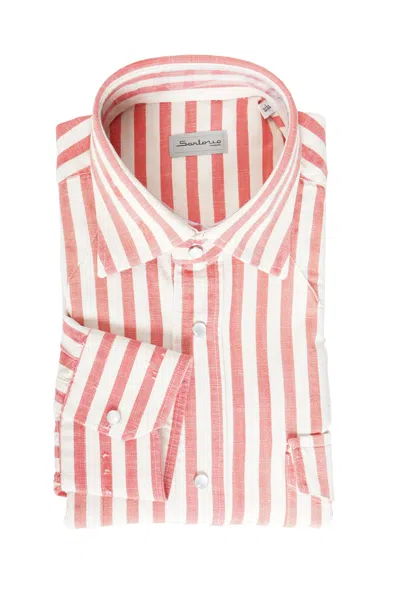 Sartorio Jumbo Pinstripe Denim Snap Button Cotton Overshirt In Multi
