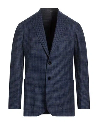 Sartorio Man Blazer Navy Size 36 Virgin Wool, Silk, Linen In Blue