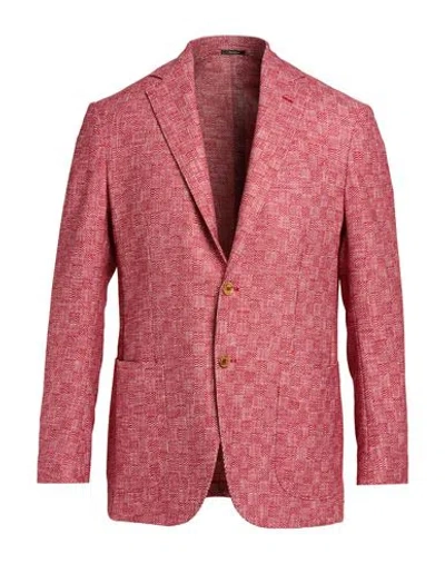 Sartorio Man Blazer Red Size 46 Virgin Wool, Cotton, Silk, Polyamide, Elastane In Pink