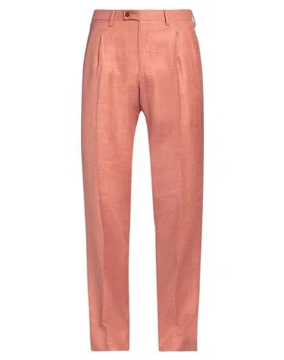 Sartorio Man Pants Coral Size 38 Virgin Wool, Silk, Linen In Red