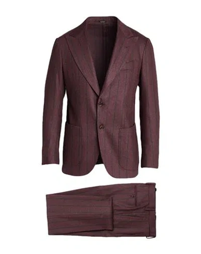 Sartorio Man Suit Burgundy Size 46 Virgin Wool, Cashmere, Elastane In Brown