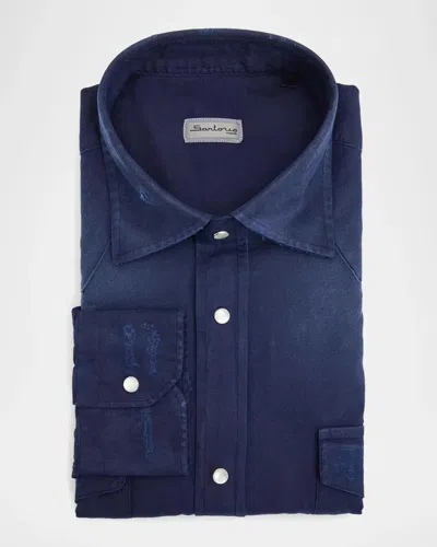 Sartorio Men & Apos;s Faded Flannel Western Shirt In Blue