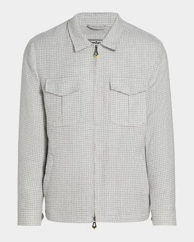 Sartorio Men & Apos;s Joly Houndstooth Linen-blend Zip-front Jacket In Gray