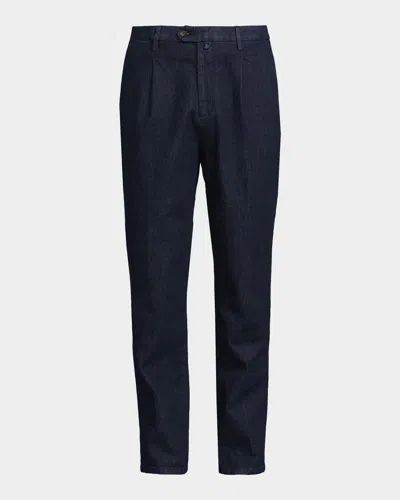 Sartorio Men & Apos;s Pleated Stretch Cotton Denim Trousers In Blue
