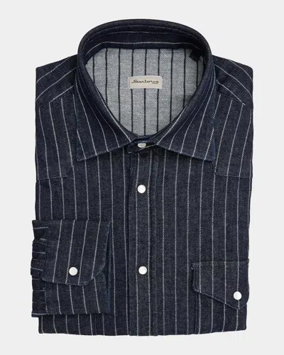 Sartorio Men & Apos;s Texas Denim Stripe Western Shirt In Blue