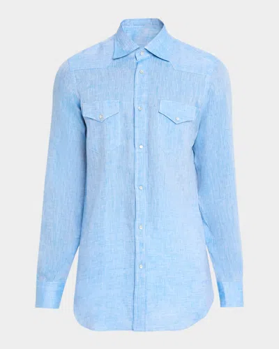 Sartorio Men & Apos;s Texas Linen Button-front Shirt In Blue