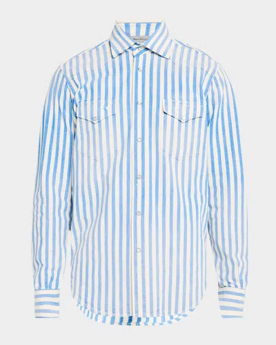 Sartorio Men's Bengal Stripe Denim Western Shirt In Blu