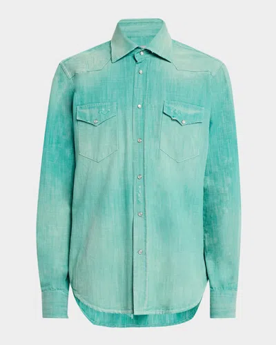 Sartorio Men's Denim Western Shirt In Grn