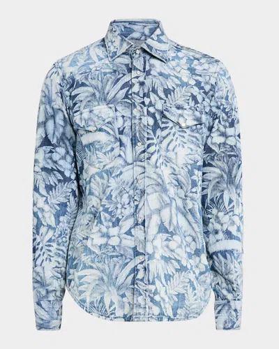 Sartorio Men's Floral Denim Western Shirt In Blu