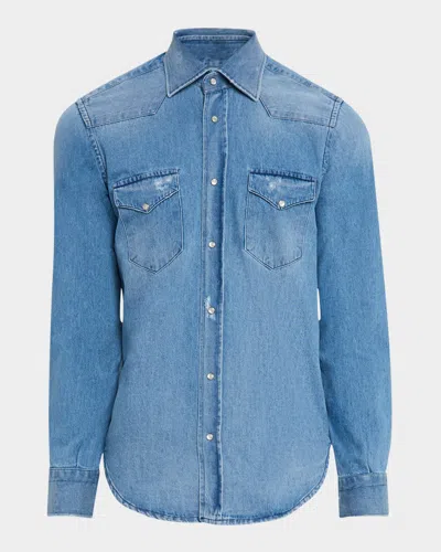 Sartorio Men's Medium-wash Denim Western Shirt In Blu