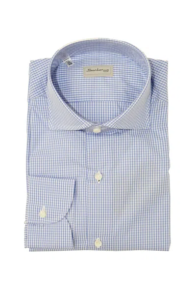 Sartorio Micro Gingham Cotton Dress Shirt In Blue