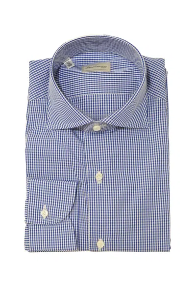 Sartorio Micro Gingham Cotton Dress Shirt In Blue