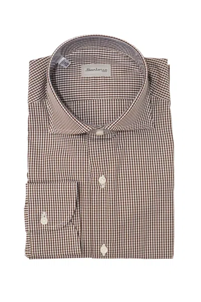 Sartorio Micro Gingham Cotton Dress Shirt In Brown