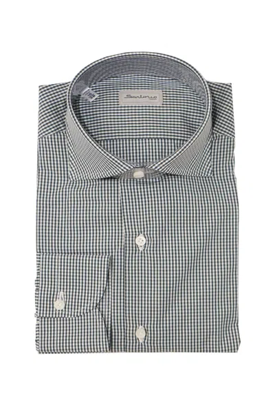 Sartorio Micro Gingham Cotton Dress Shirt In Green