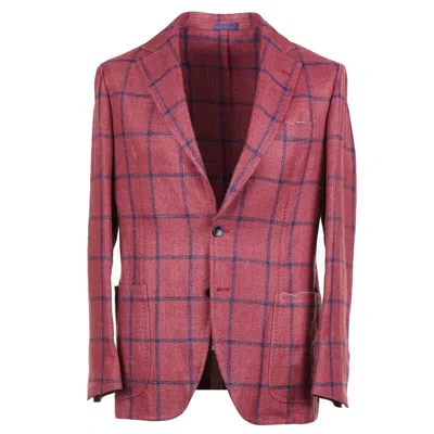 Pre-owned Sartorio Napoli By Kiton Berry Check Wool-hemp Sport Coat 40r (eu 50) In Red