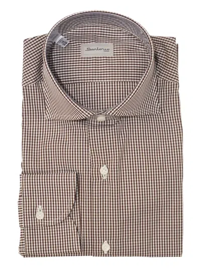 Sartorio Napoli Checked-pattern Cotton Shirt In Brown