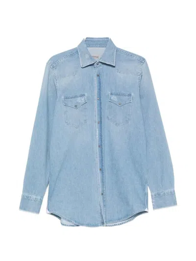 Sartorio Napoli Denim Shirt With Snap Buttons In Blue