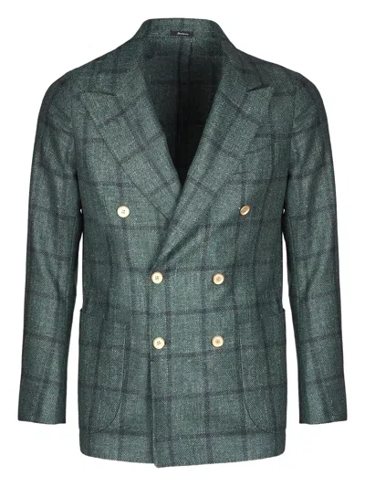 Sartorio Napoli Double-breasted Check Jacket In Green