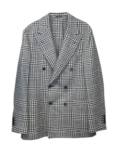 Sartorio Napoli Prince Of Wales Check Double-breasted Blazer In Gray