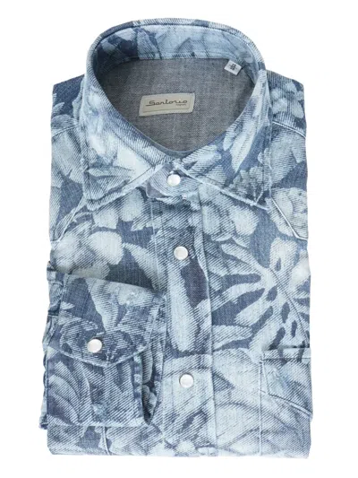 Sartorio Napoli Floral Denim Shirt In Blue