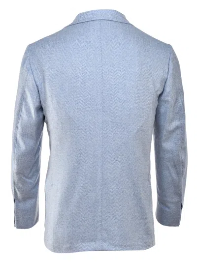 Sartorio Napoli Herringbone Wool Blazer In Blue