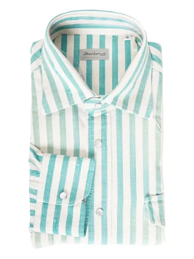 Sartorio Napoli Jumbo Pinstripe Snap-button Shirt In Green