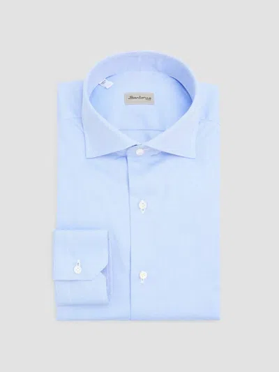 Sartorio Napoli Men's Basic Textured Cotton Shirt In Blue