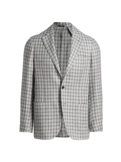 Sartorio Napoli Men's Plaid Linen-blend Sport Coat In Grey