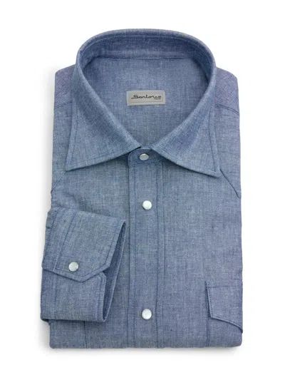 Sartorio Napoli Men's Texas Cotton Shirt In Blue